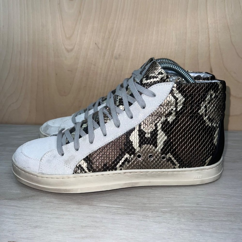 P448 Skate Snakeskin Print High Top Silver/Brown/Gold Women's 11.5-12